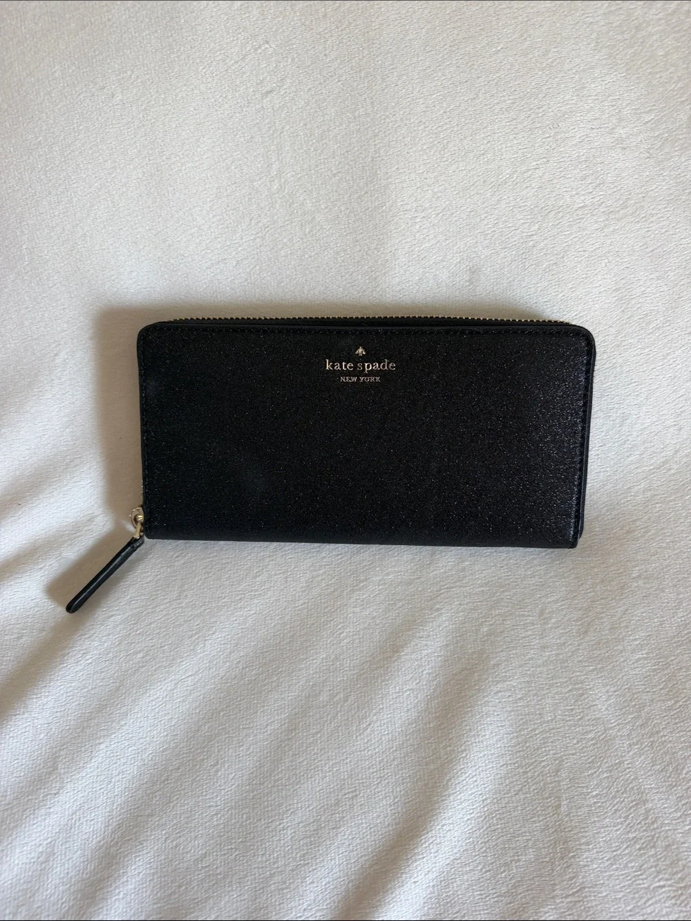kate spade Black Glitter Zip-Around Wallet